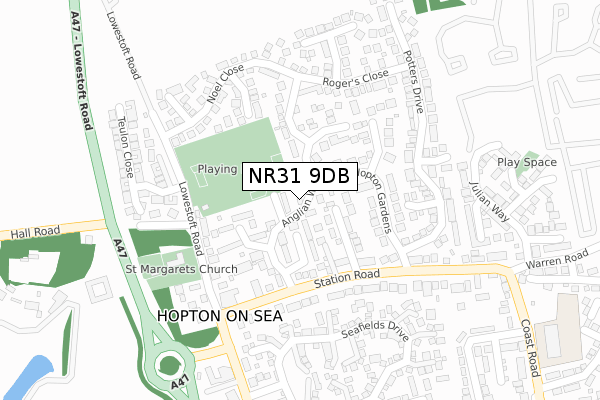 NR31 9DB map - large scale - OS Open Zoomstack (Ordnance Survey)