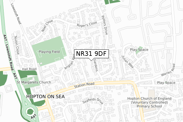 NR31 9DF map - large scale - OS Open Zoomstack (Ordnance Survey)