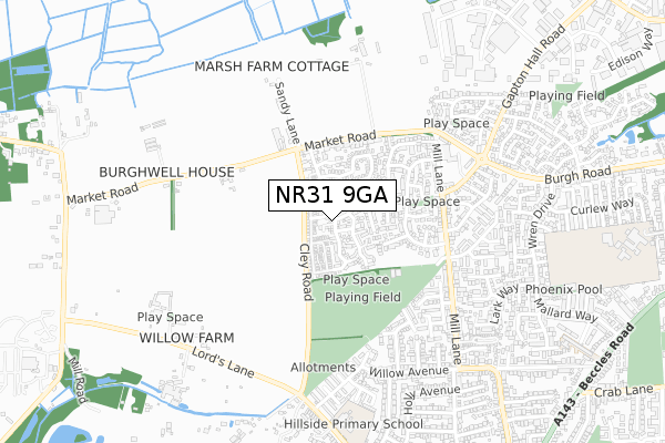 NR31 9GA map - small scale - OS Open Zoomstack (Ordnance Survey)