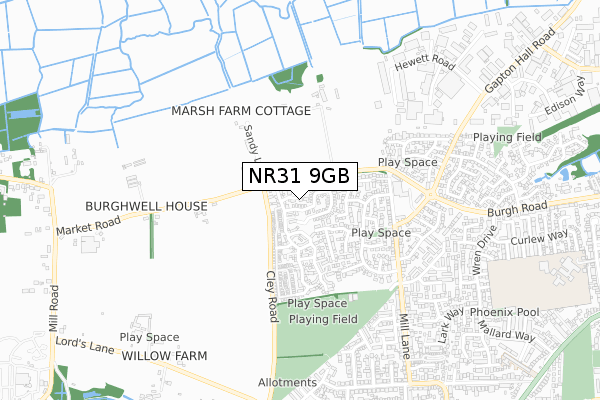 NR31 9GB map - small scale - OS Open Zoomstack (Ordnance Survey)