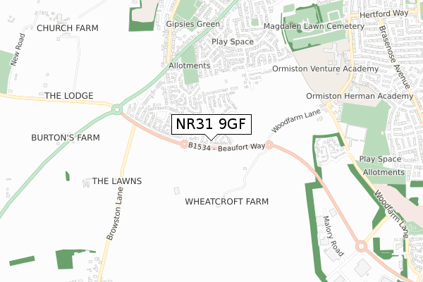 NR31 9GF map - small scale - OS Open Zoomstack (Ordnance Survey)