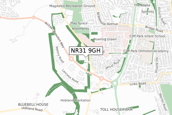 NR31 9GH map - small scale - OS Open Zoomstack (Ordnance Survey)