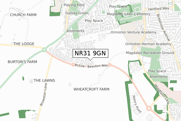 NR31 9GN map - small scale - OS Open Zoomstack (Ordnance Survey)