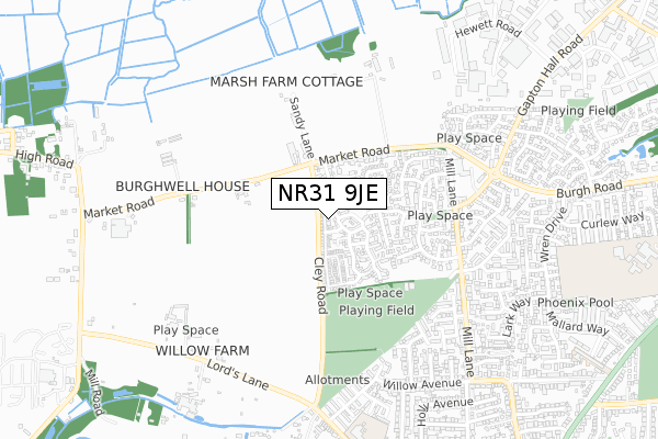 NR31 9JE map - small scale - OS Open Zoomstack (Ordnance Survey)