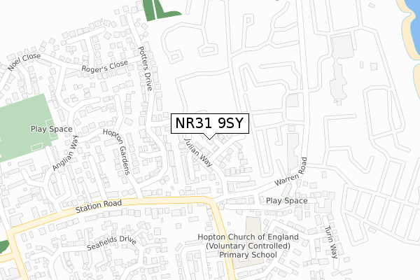 NR31 9SY map - large scale - OS Open Zoomstack (Ordnance Survey)