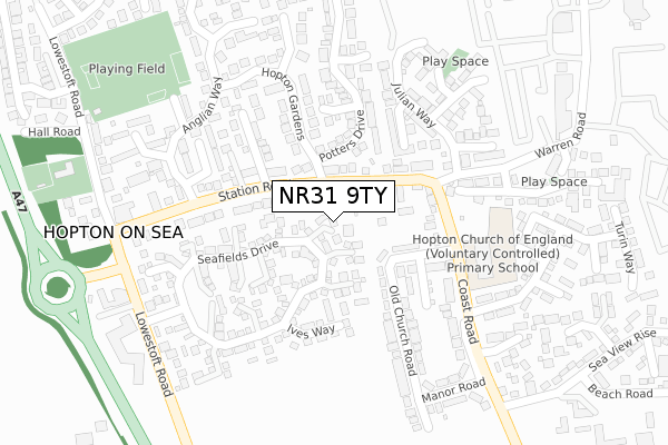 NR31 9TY map - large scale - OS Open Zoomstack (Ordnance Survey)