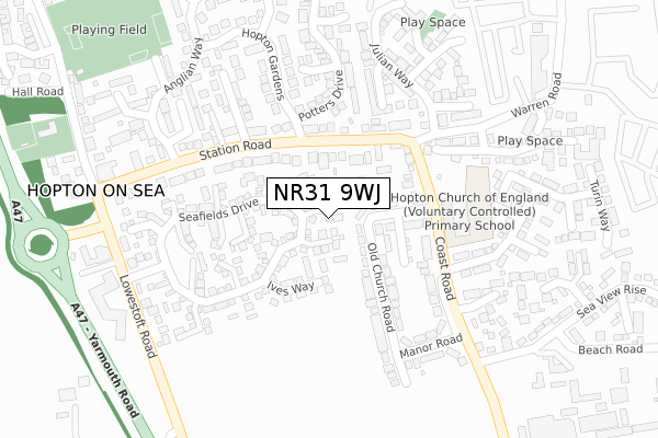 NR31 9WJ map - large scale - OS Open Zoomstack (Ordnance Survey)