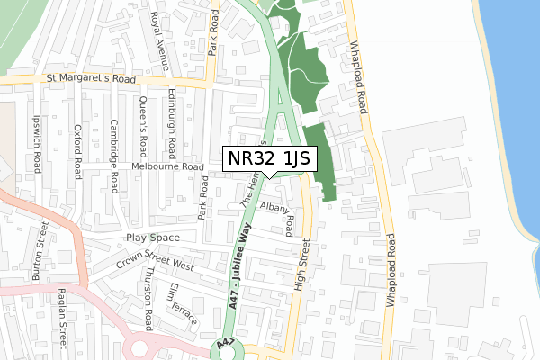 NR32 1JS map - large scale - OS Open Zoomstack (Ordnance Survey)