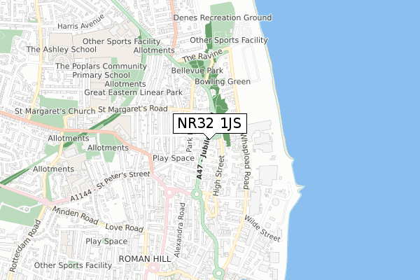 NR32 1JS map - small scale - OS Open Zoomstack (Ordnance Survey)