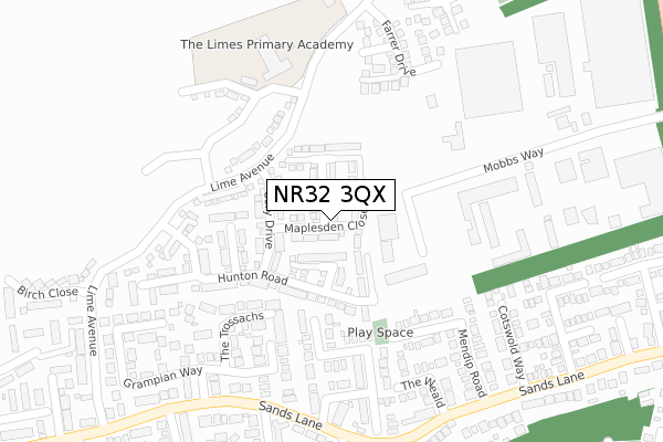 NR32 3QX map - large scale - OS Open Zoomstack (Ordnance Survey)