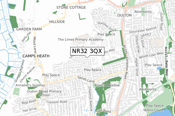 NR32 3QX map - small scale - OS Open Zoomstack (Ordnance Survey)