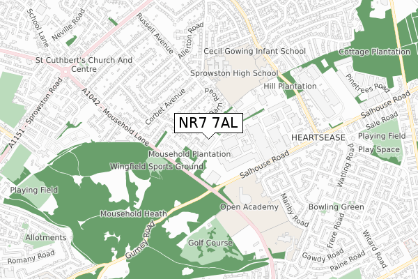 NR7 7AL map - small scale - OS Open Zoomstack (Ordnance Survey)