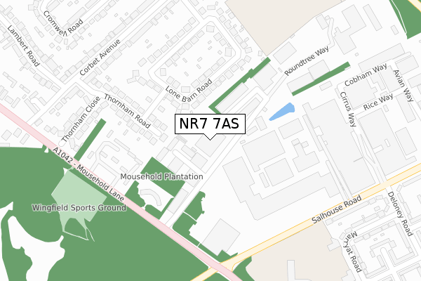 NR7 7AS map - large scale - OS Open Zoomstack (Ordnance Survey)