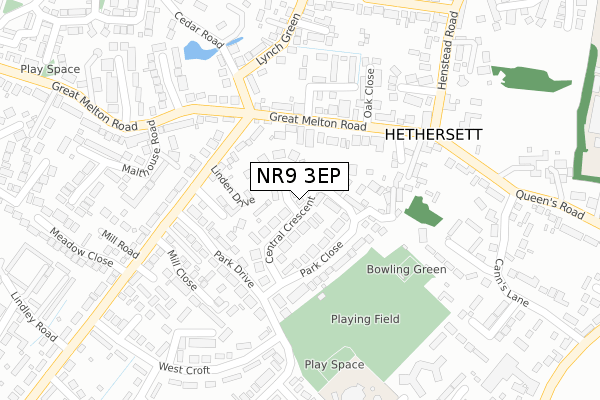 NR9 3EP map - large scale - OS Open Zoomstack (Ordnance Survey)