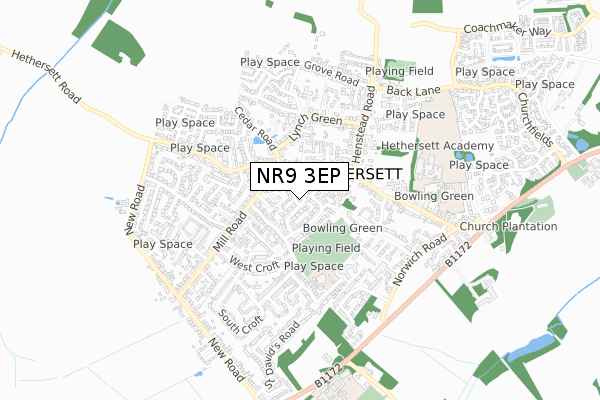 NR9 3EP map - small scale - OS Open Zoomstack (Ordnance Survey)