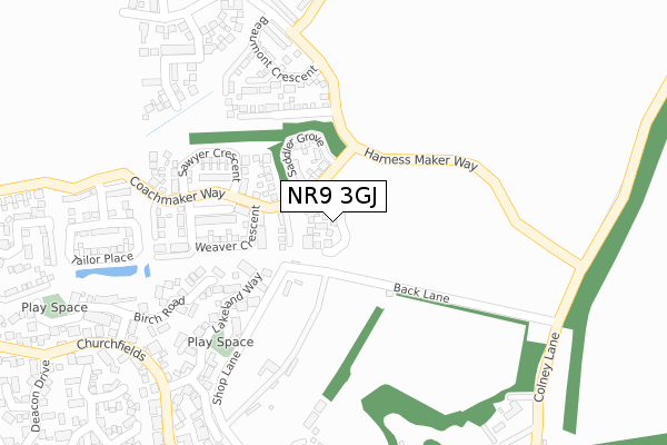 NR9 3GJ map - large scale - OS Open Zoomstack (Ordnance Survey)