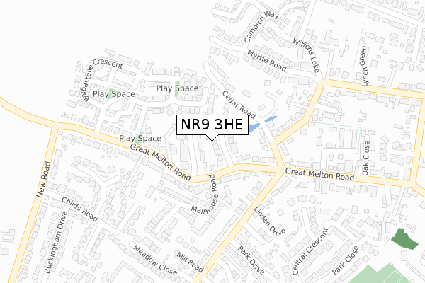 NR9 3HE map - large scale - OS Open Zoomstack (Ordnance Survey)