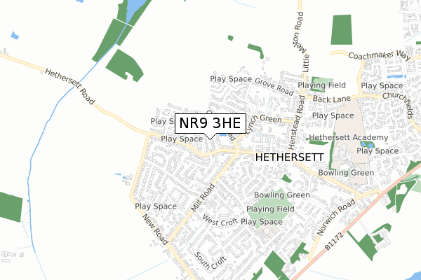 NR9 3HE map - small scale - OS Open Zoomstack (Ordnance Survey)