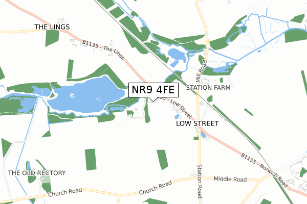 NR9 4FE map - small scale - OS Open Zoomstack (Ordnance Survey)