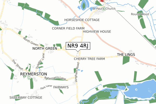 NR9 4RJ map - small scale - OS Open Zoomstack (Ordnance Survey)