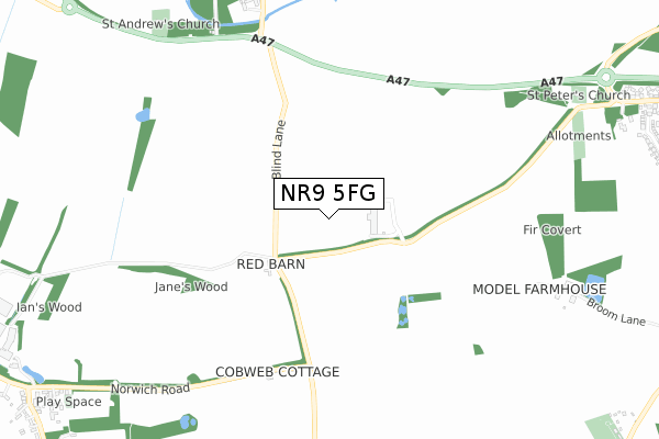 NR9 5FG map - small scale - OS Open Zoomstack (Ordnance Survey)