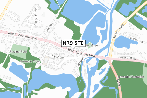 NR9 5TE map - large scale - OS Open Zoomstack (Ordnance Survey)