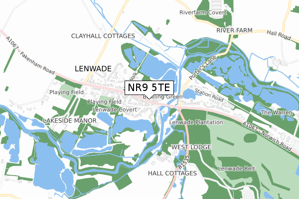 NR9 5TE map - small scale - OS Open Zoomstack (Ordnance Survey)