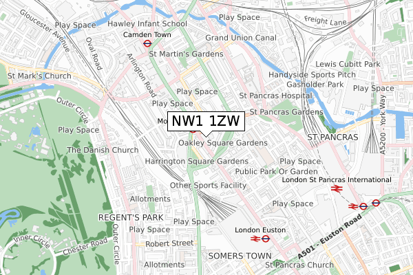 NW1 1ZW map - small scale - OS Open Zoomstack (Ordnance Survey)