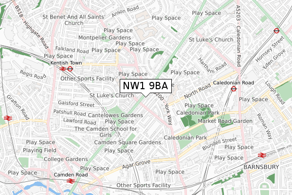 NW1 9BA map - small scale - OS Open Zoomstack (Ordnance Survey)