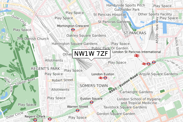 NW1W 7ZF map - small scale - OS Open Zoomstack (Ordnance Survey)