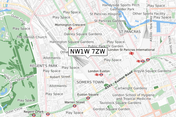 NW1W 7ZW map - small scale - OS Open Zoomstack (Ordnance Survey)