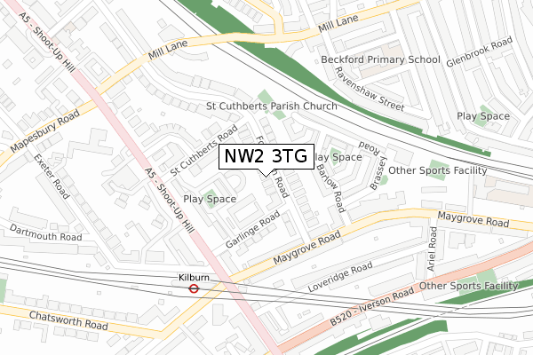 NW2 3TG map - large scale - OS Open Zoomstack (Ordnance Survey)