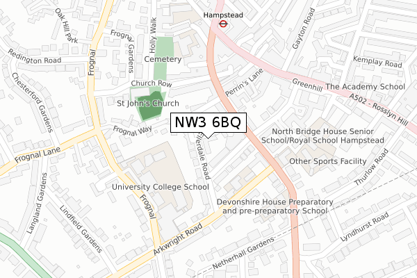 NW3 6BQ map - large scale - OS Open Zoomstack (Ordnance Survey)