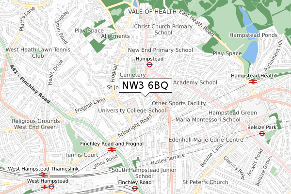 NW3 6BQ map - small scale - OS Open Zoomstack (Ordnance Survey)