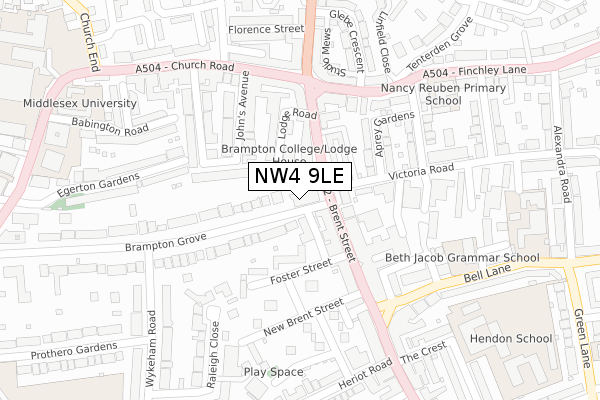 NW4 9LE map - large scale - OS Open Zoomstack (Ordnance Survey)