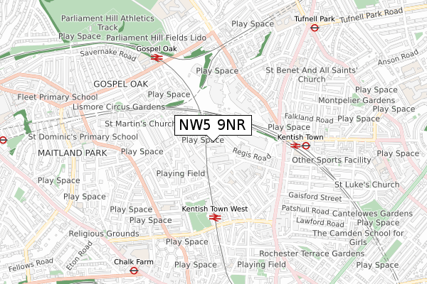 NW5 9NR map - small scale - OS Open Zoomstack (Ordnance Survey)