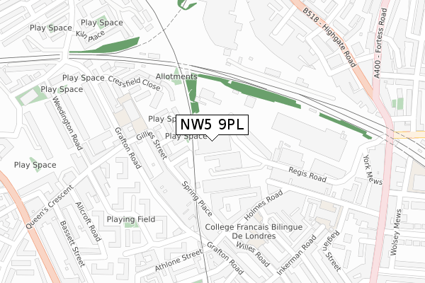 NW5 9PL map - large scale - OS Open Zoomstack (Ordnance Survey)