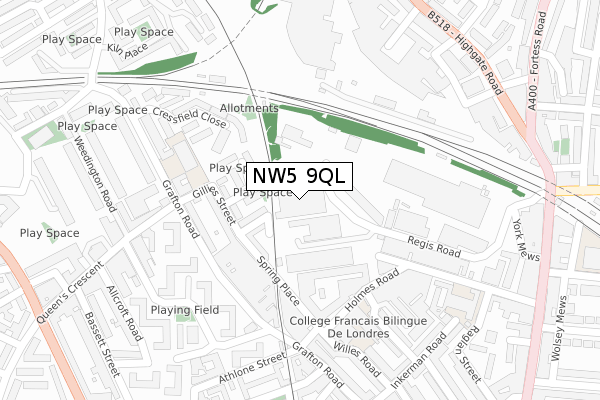 NW5 9QL map - large scale - OS Open Zoomstack (Ordnance Survey)