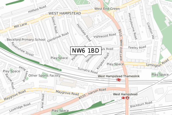 NW6 1BD map - large scale - OS Open Zoomstack (Ordnance Survey)