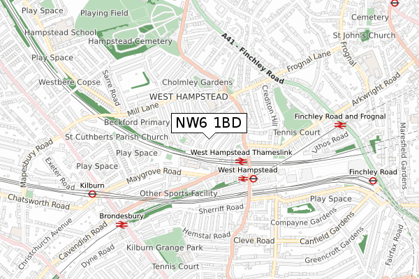 NW6 1BD map - small scale - OS Open Zoomstack (Ordnance Survey)