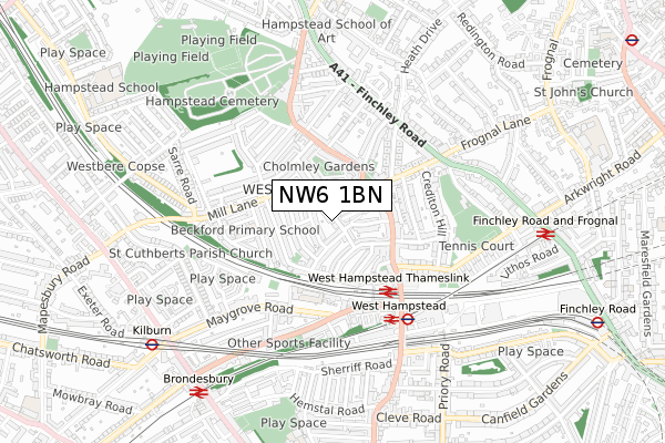 NW6 1BN map - small scale - OS Open Zoomstack (Ordnance Survey)