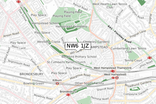 NW6 1JZ map - small scale - OS Open Zoomstack (Ordnance Survey)