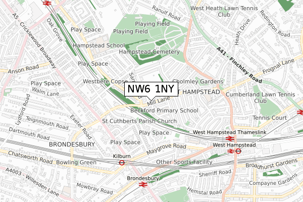 NW6 1NY map - small scale - OS Open Zoomstack (Ordnance Survey)