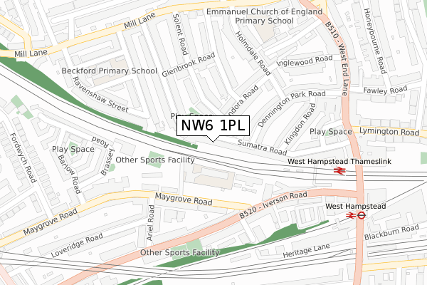 NW6 1PL map - large scale - OS Open Zoomstack (Ordnance Survey)