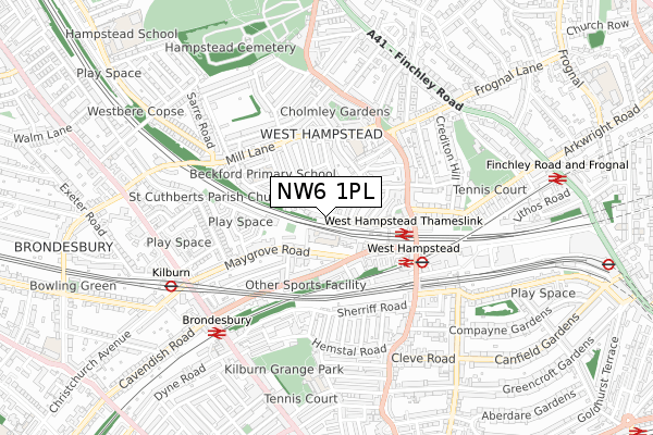 NW6 1PL map - small scale - OS Open Zoomstack (Ordnance Survey)