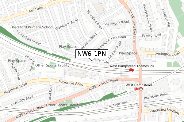 NW6 1PN map - large scale - OS Open Zoomstack (Ordnance Survey)