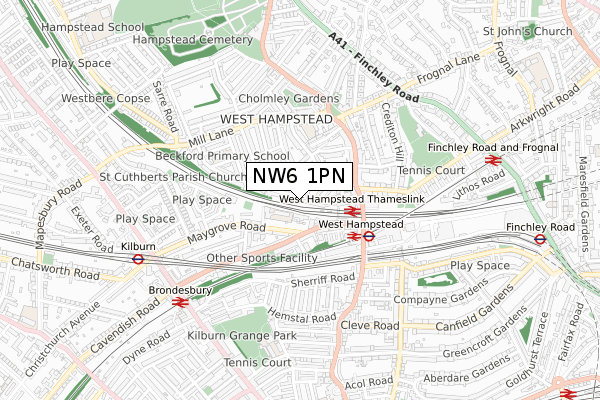 NW6 1PN map - small scale - OS Open Zoomstack (Ordnance Survey)