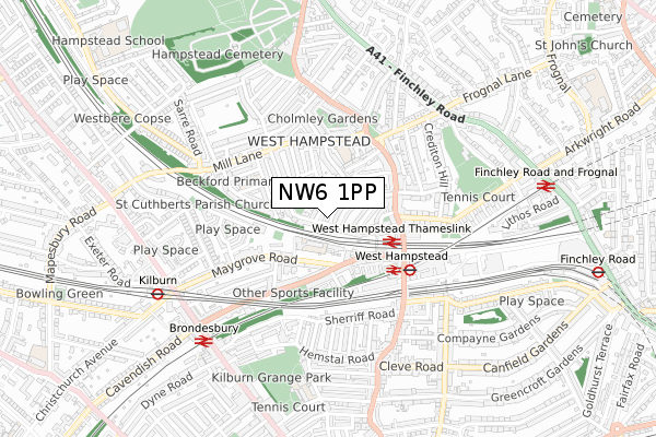 NW6 1PP map - small scale - OS Open Zoomstack (Ordnance Survey)