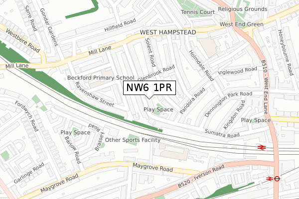 NW6 1PR map - large scale - OS Open Zoomstack (Ordnance Survey)