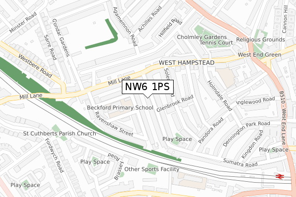 NW6 1PS map - large scale - OS Open Zoomstack (Ordnance Survey)